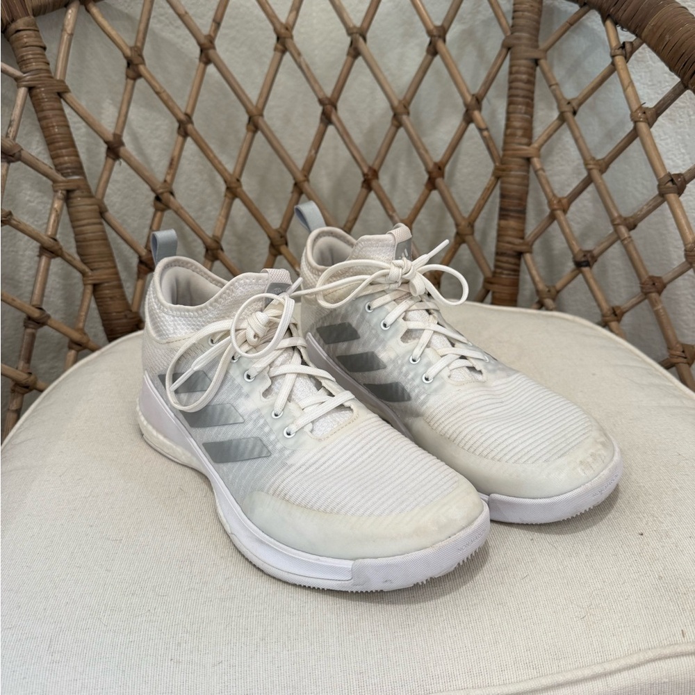 Adidas Crazyflight Mid Volleyball Shoes in Cloud White and Silver Metallic